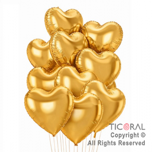 SET DE GLOBOS METALIZADOS CORAZON ORO x 10 UNIDADES